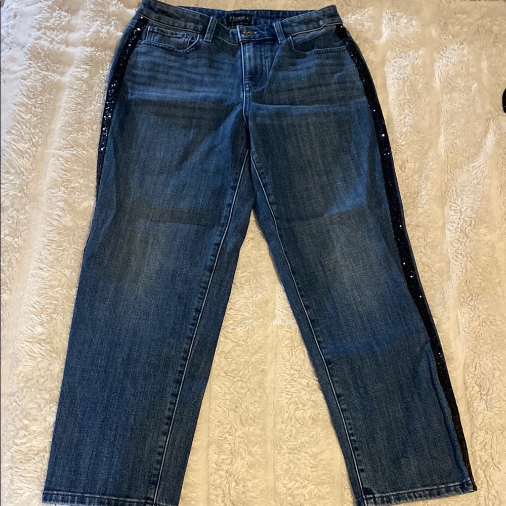 Women's Blue Jeans with Black Sequin Detail